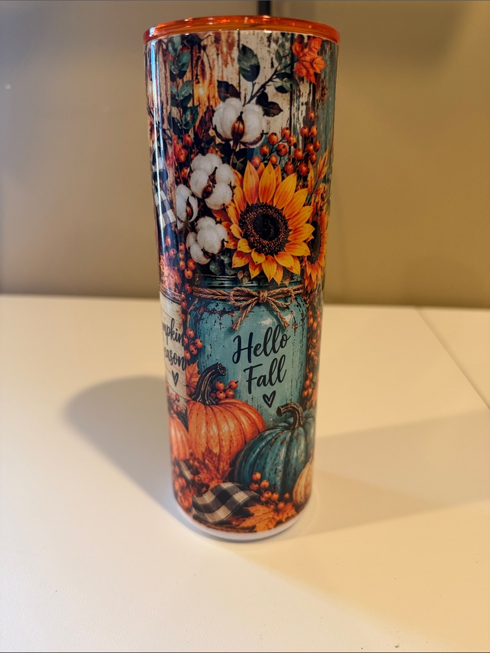 Hello Fall Insulated Tumbler - Orange & Teal